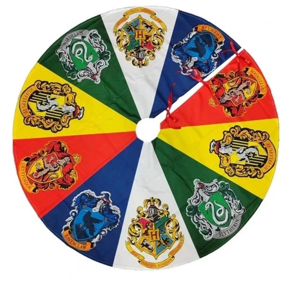 Harry Potter Hogwarts House Crests Striped Christmas Tree Skirt 30in BB354